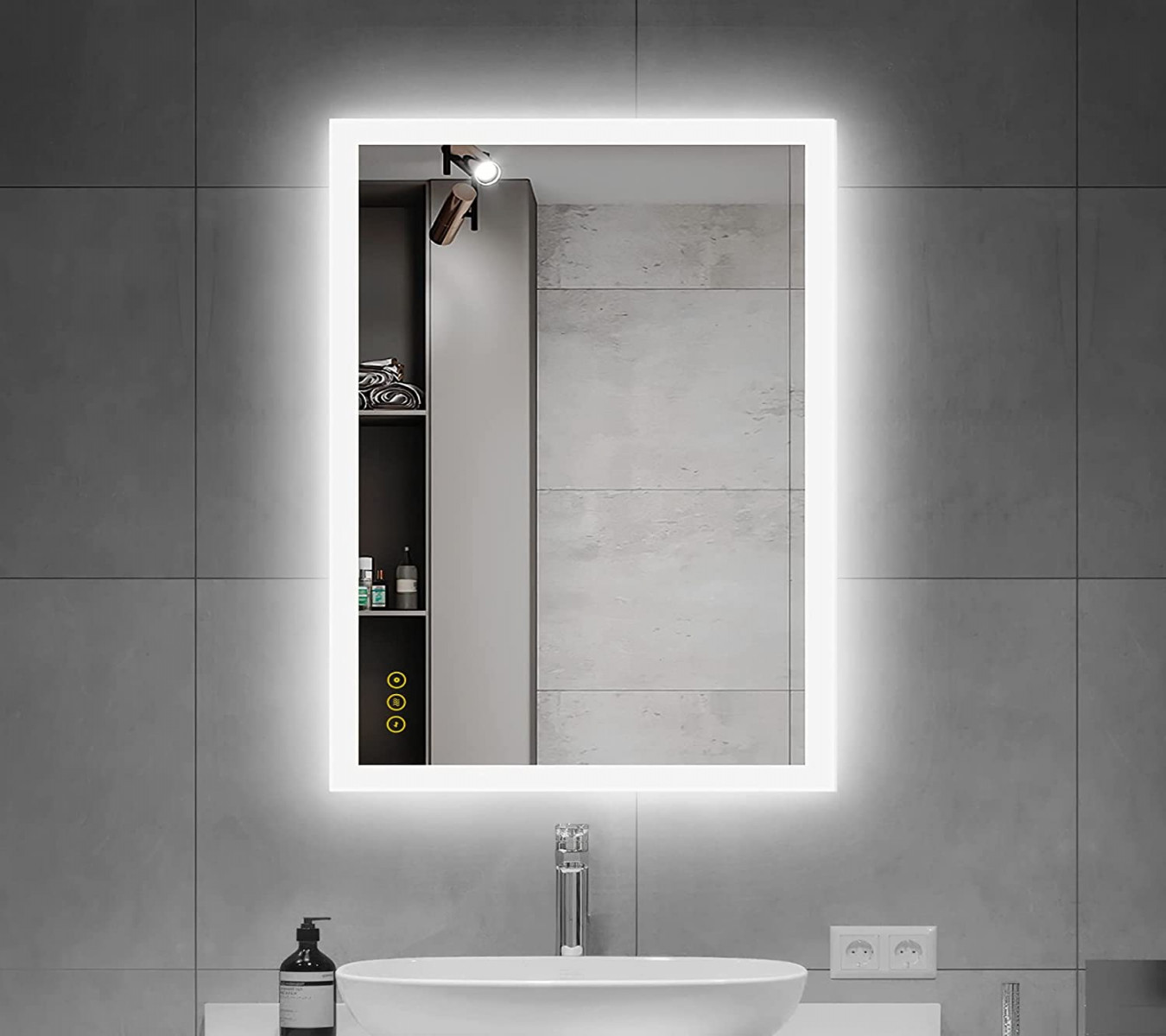 AI-LIGHTING Badezimmerspigel mit Beleuchtung × cm LED Badspiegel  Beleuchtet mit  Lichtfarben Dimmbare/Beschlagfrei/Energiesparend  Wandspiegel mit