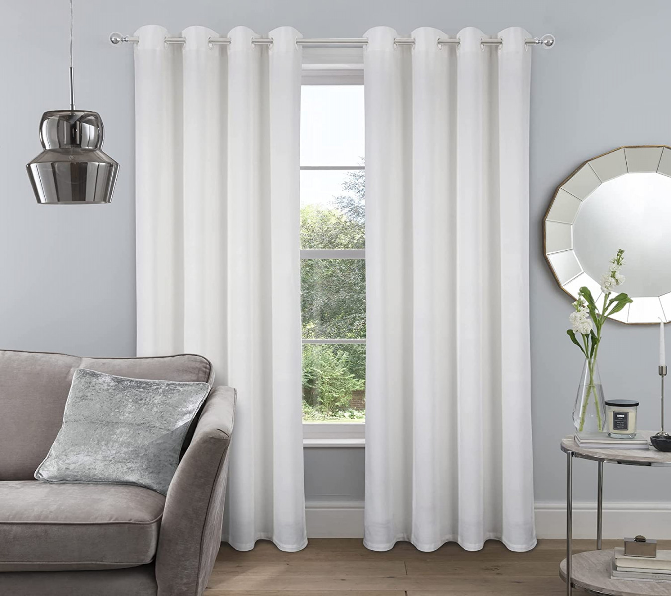 Alexandra Cole White Velvet Curtains,  Inch Length, Luxury Room Darkening  Bedroom Curtains, Energy Efficient Window Curtains for Living Room, Set of