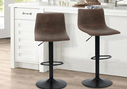 ALPHA HOME Bar Stools, Set of , Height-Adjustable,  Degree Rotating Bar  Stools with Backrest, Modern Kitchen Counter Stool, PU Leather Dining Room