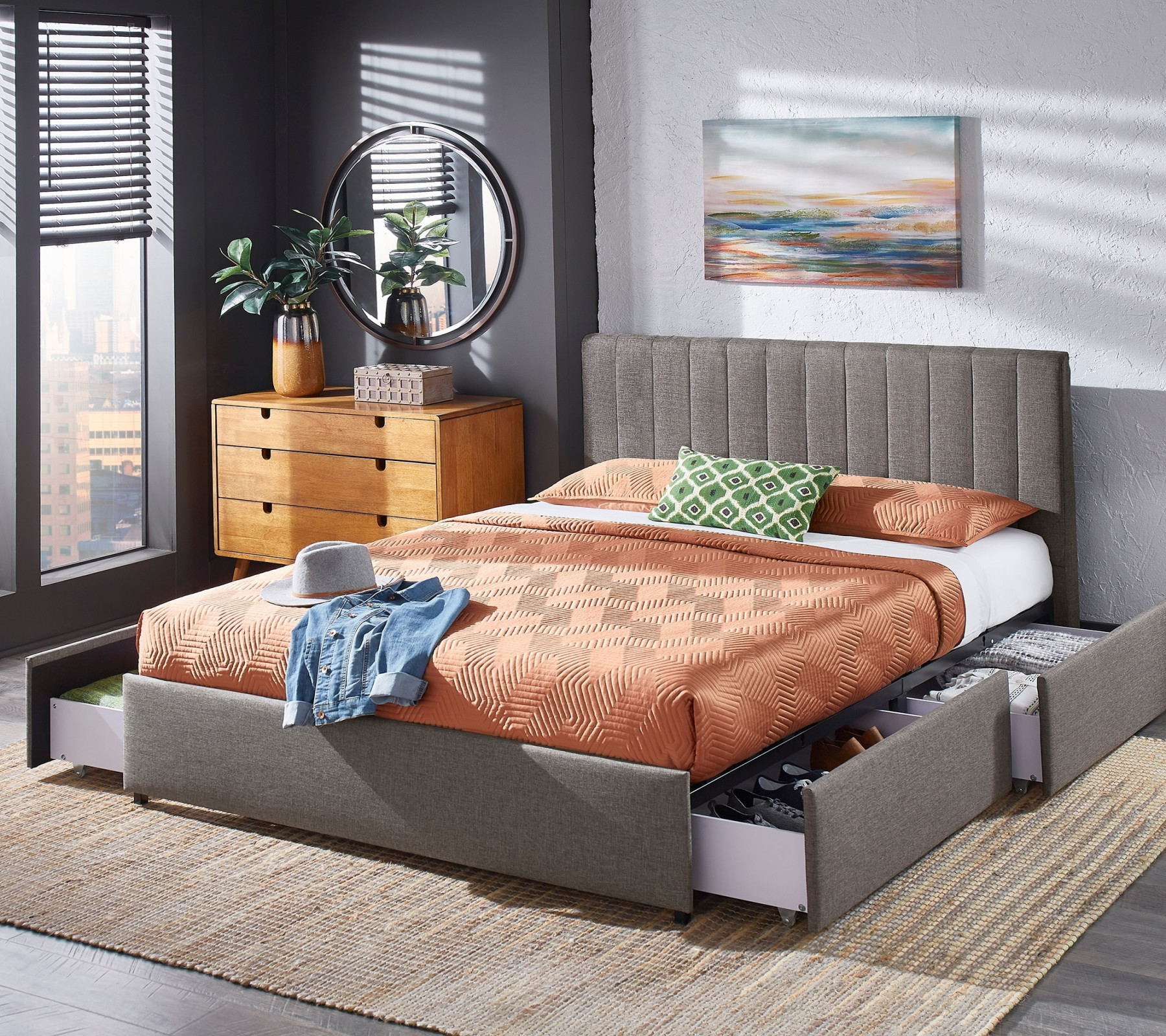 Arlert Grey Linen -drawer Storage Platform Bed by iNSPIRE Q