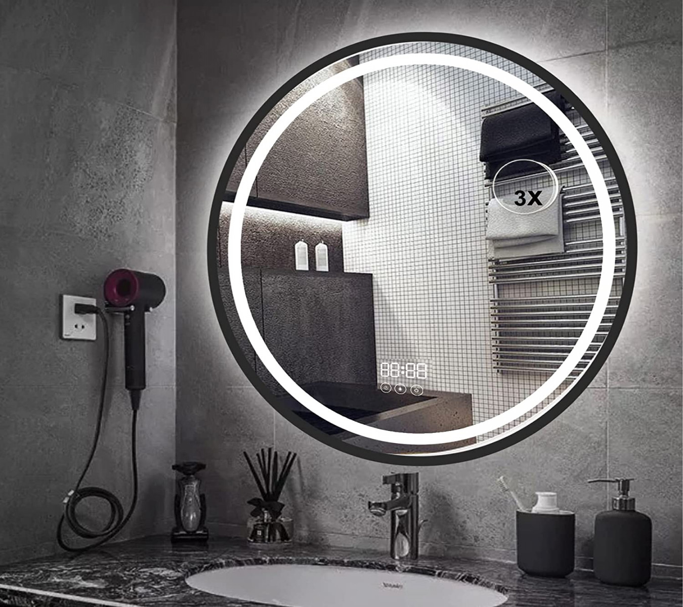AUPERTO  cm Round Bathroom Mirror - LED Bathroom Mirror with