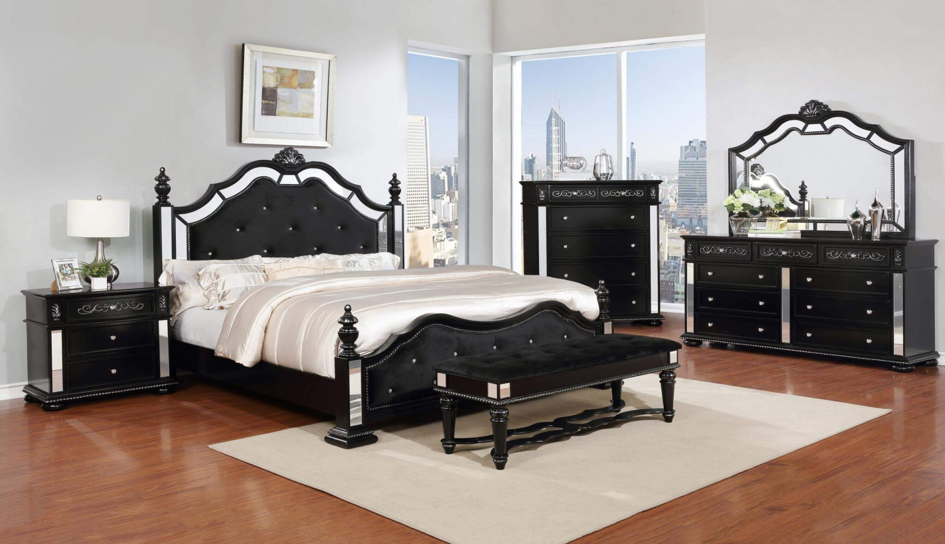 B Elegant Black Bedroom Set
