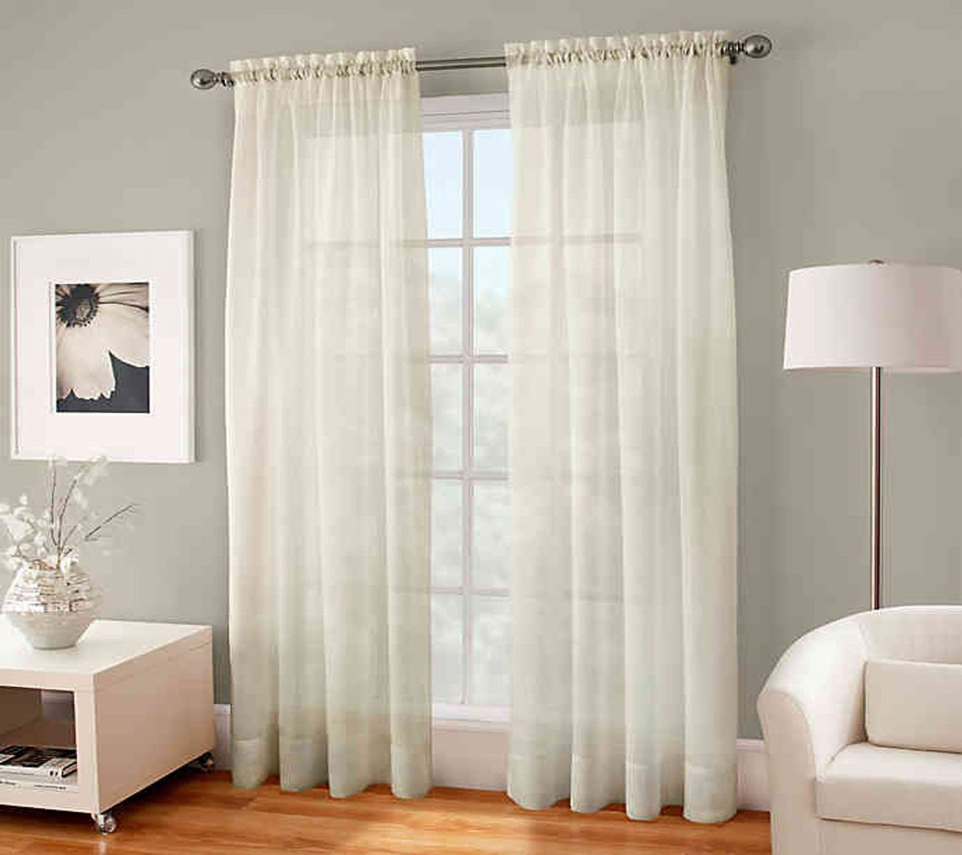 Bed Bath Beyond Crushed Voile Sheer -Inch Rod Pocket Window Curtain  Panel in Ivory