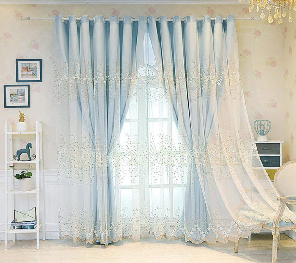 Bedroom Blackout Curtains  Panel, Double Layer Curtains for Living Room  Bedroom Window Plain for Bedroom Living Room Curtains, Blue-. x