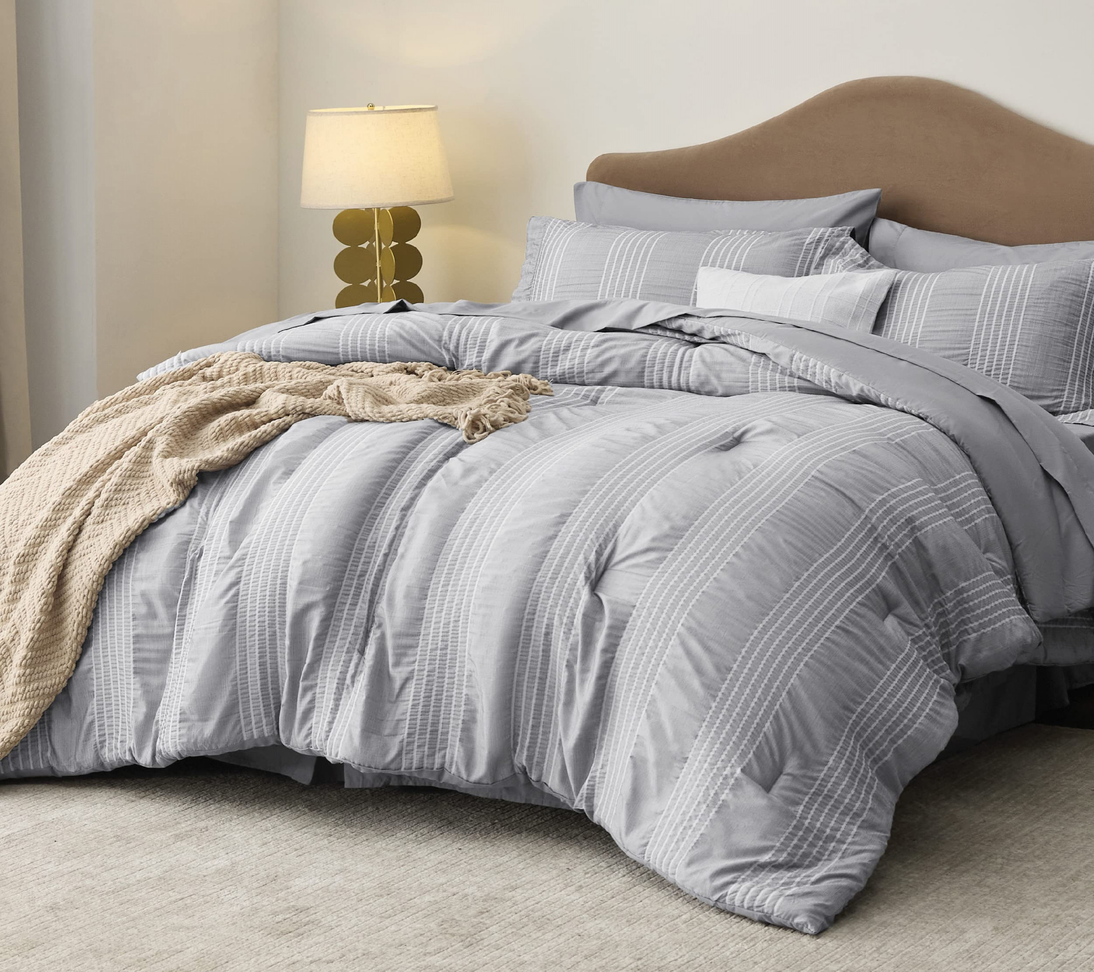 Bedsure King Size Comforter Sets, King Bed in a Bag -  Pieces Stripes  Seersucker Bedding Set, Soft Lightweight Down Alternative Comforter, King  Bed