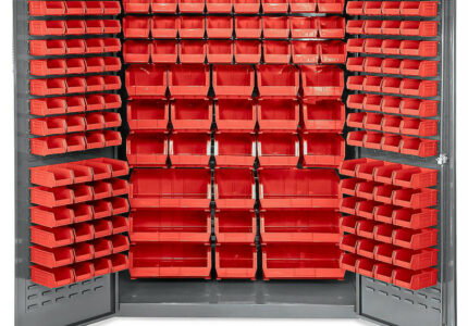 Bin Storage Cabinet -  x  x ",  Red Bins