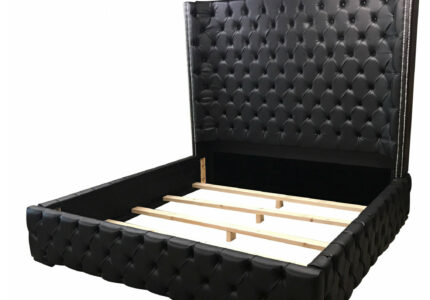 Black Bed Black King Size Tufted Bed Faux Leather Black Queen