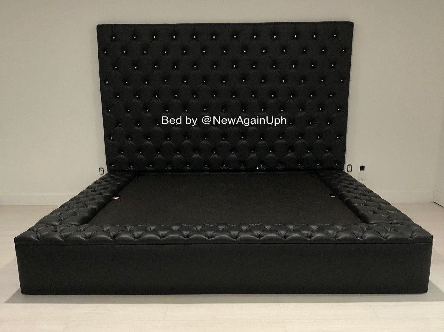 Black Faux Leather Tufted Bed King Size Tufted Bed Upholstered