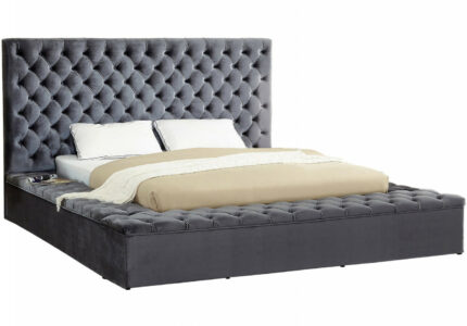 Bliss Grey Velvet Queen Bed ( Boxes)-Color:Grey Velvet,Style:Contemporary