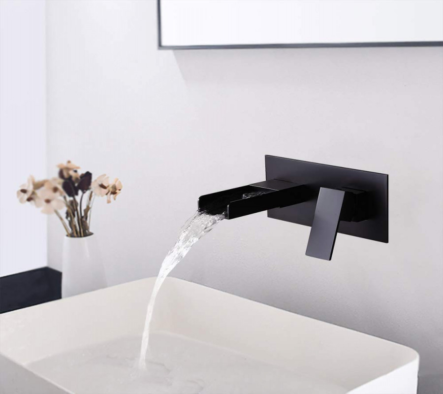 BULUXE Wall Mounted Waterfall Bathroom Sink Faucet, -Hole Single Handle  Bathroom Sink Faucets, Use for Vessel or Basin Sinks, Premium Matte Black
