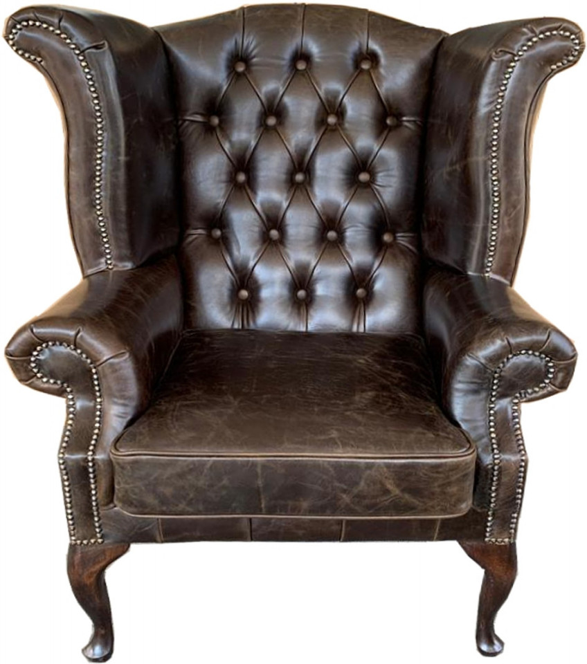 Casa Padrino Genuine Leather Armchair Vintage Brown - Luxury Living Room  Wingback Furniture  Casa Padrino