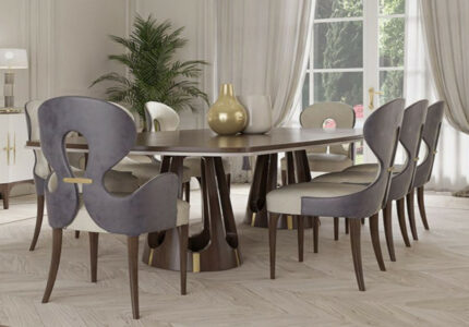 Casa Padrino Luxury Art Deco Dining Room Set Gray / Purple / Brown / Gold -   Art Deco Dining Table &  Art Deco Dining Chairs - Art Deco Dining