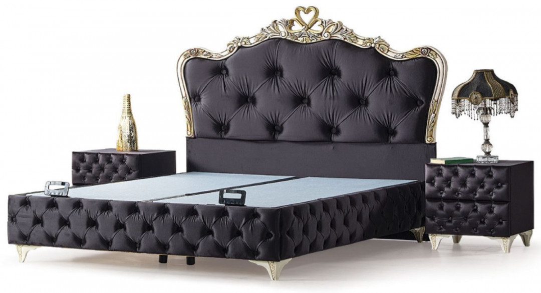 Casa Padrino Luxury Baroque Bedroom Furniture Set Black / Cream / Gold -  Various Sizes -  Baroque Double Bed &  Baroque Nightstands - Baroque