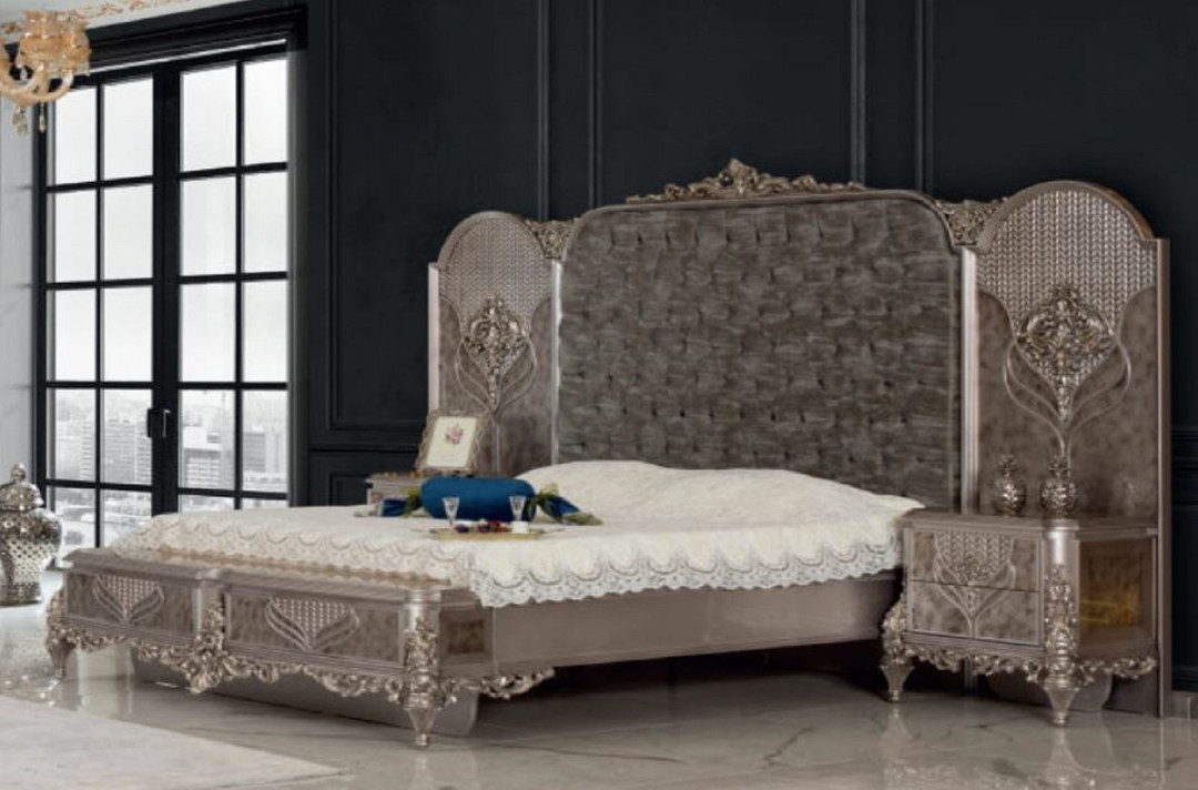 Casa Padrino luxury baroque bedroom set silver -  Double Bed with  Headboard &  Bedside Tables - Bedroom furniture in baroque style - Noble &
