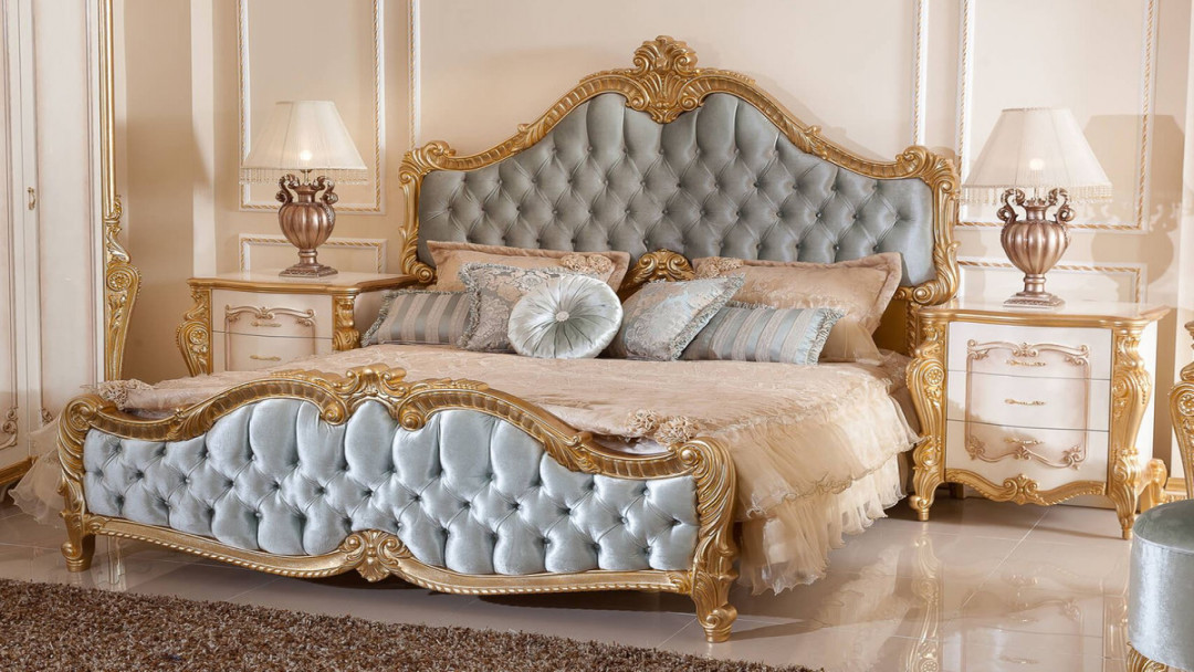 Casa Padrino luxury baroque bedroom set turquoise / white / brown / gold -   Double Bed with Headboard &  Bedside Tables - Baroque bedroom furniture
