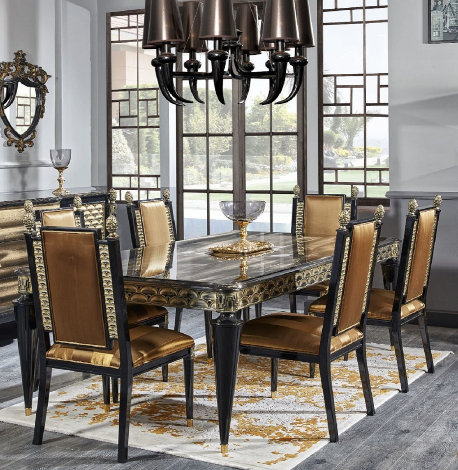 Casa Padrino Luxury Baroque Dining Chair Set Gold / Black