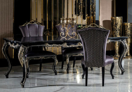 Casa Padrino luxury baroque dining room set purple / black / gold -   Dining Table &  Dining Chairs - Baroque dining room furniture - Noble &