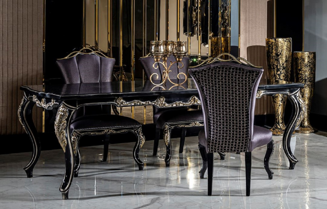 Casa Padrino luxury baroque dining room set purple / black / gold -   Dining Table &  Dining Chairs - Baroque dining room furniture - Noble &