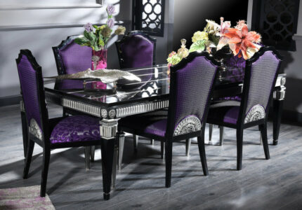 Casa Padrino Luxury Baroque Dining Set Purple / Black / Silver - Dining  Table and  Dining Chairs - Dining Room Furniture in Baroque Style  Casa