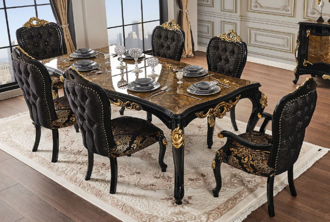 Casa Padrino luxury baroque dining table brown / black / gold  x  x  H