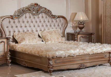 Casa Padrino luxury baroque double bed gray / copper / silver - Magnificent  solid wood bed - Luxury bedroom furniture baroque style - Baroque