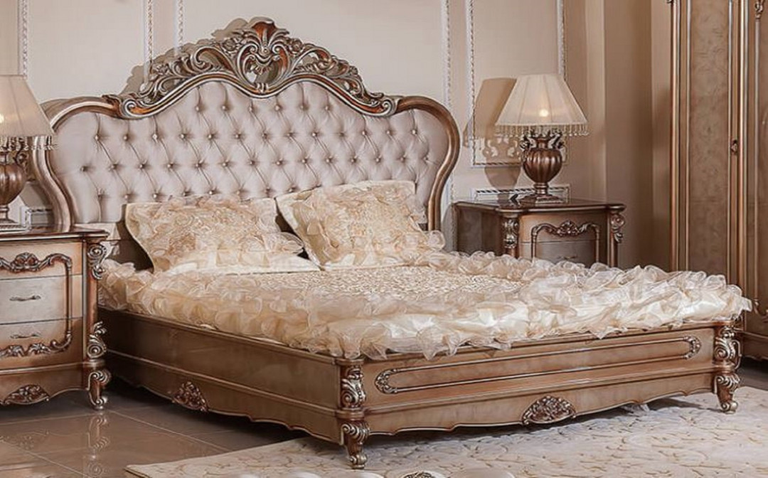 Casa Padrino luxury baroque double bed gray / copper / silver - Magnificent  solid wood bed - Luxury bedroom furniture baroque style - Baroque