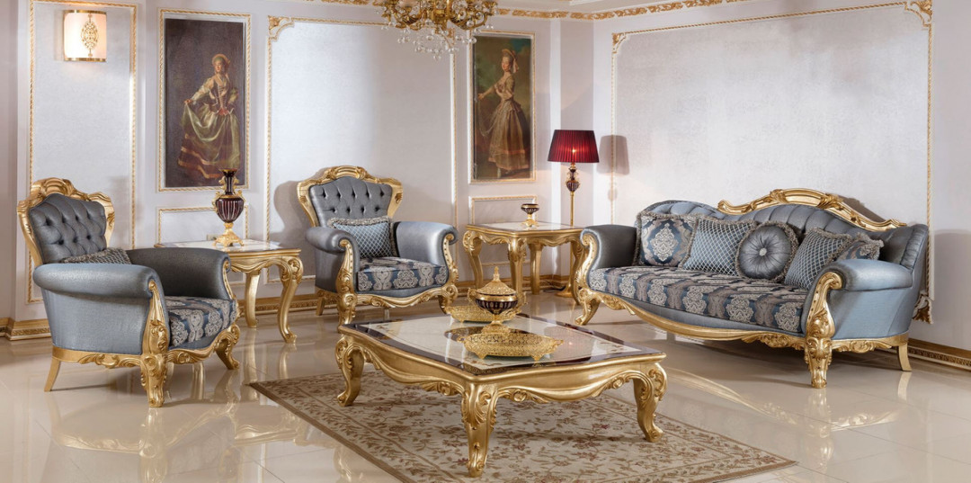 Casa Padrino luxury baroque living room set blue / gold -  Baroque Sofas &   Baroque Armchairs &  Baroque Coffee Table - Luxury living room
