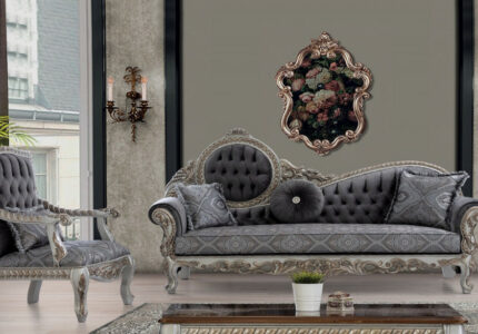 Casa Padrino luxury baroque living room set gray / blue / silver