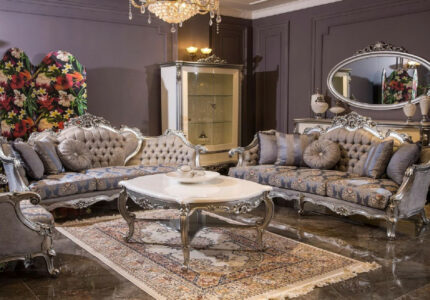 Casa Padrino luxury baroque living room set gray / blue / silver -   Baroque Sofas &  Baroque Armchairs &  Baroque Coffee Table - Living room