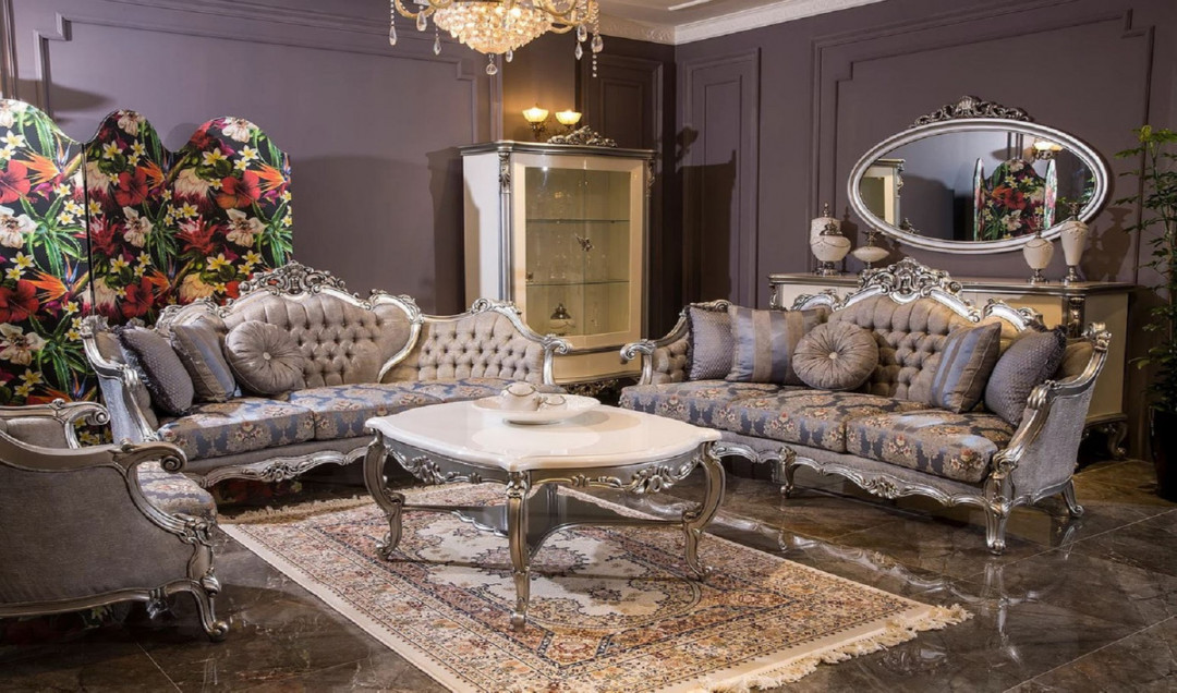 Casa Padrino luxury baroque living room set gray / blue / silver -   Baroque Sofas &  Baroque Armchairs &  Baroque Coffee Table - Living room