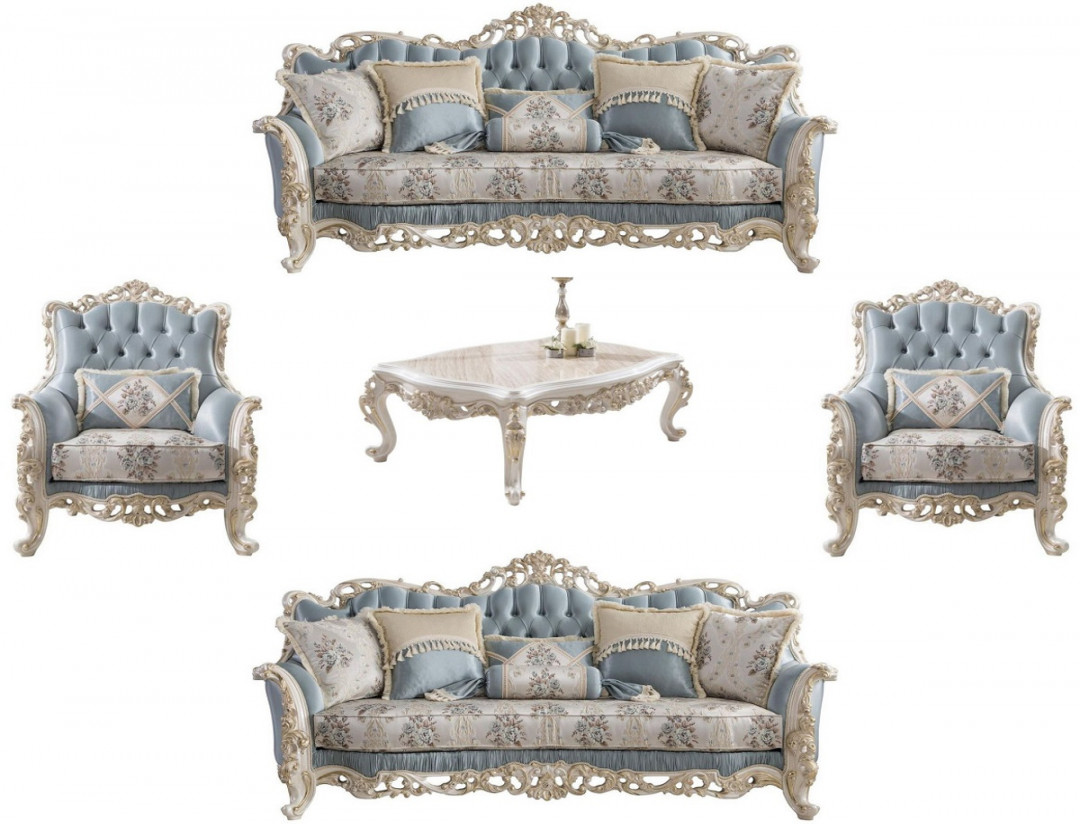 Casa Padrino luxury baroque living room set light blue / cream / white /  gold -  Sofas &  Armchairs &  Coffee Table - Noble baroque living room