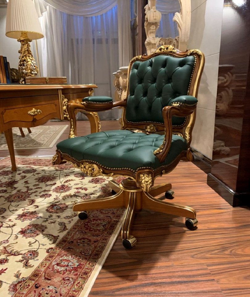 Casa Padrino luxury baroque office chair green / brown / gold  x  x H