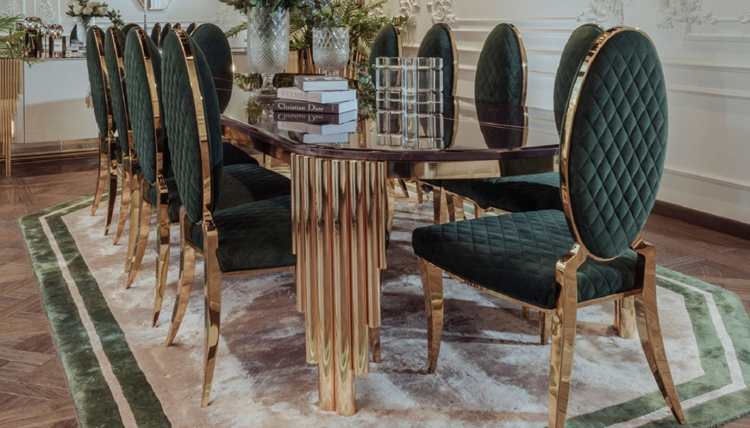 Casa Padrino Luxury Dining Room Set Black / Green / Gold -  Luxury Dining  Table & 0 Luxury Dining Chairs - Dining Room Furniture - Luxury Quality