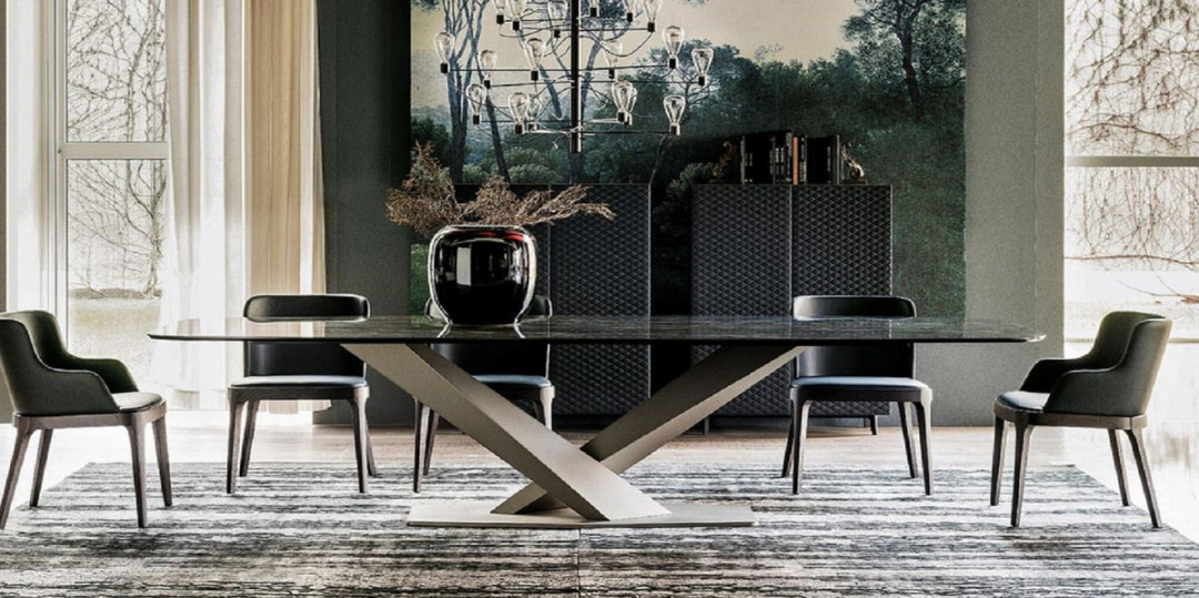 Casa Padrino luxury dining table high gloss black / titanium  x  x H