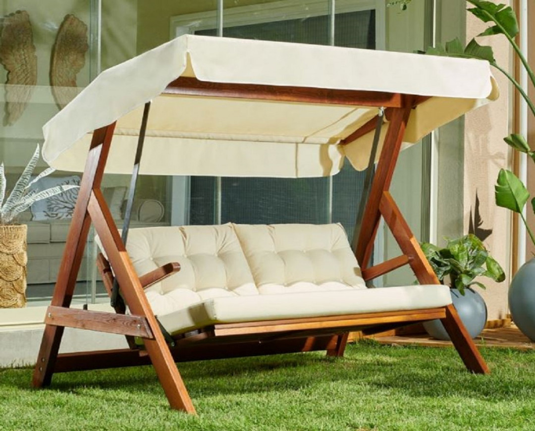 Casa Padrino Luxury Hollywood Swing Cream / Brown - Modern Weatherproof  Garden Swing with Sun Roof - Garden Furniture - Patio Furniture  Casa  Padrino