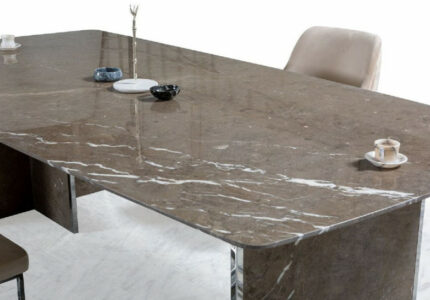 Casa Padrino Luxury Marble Dining Table Brown / Silver  x  x H