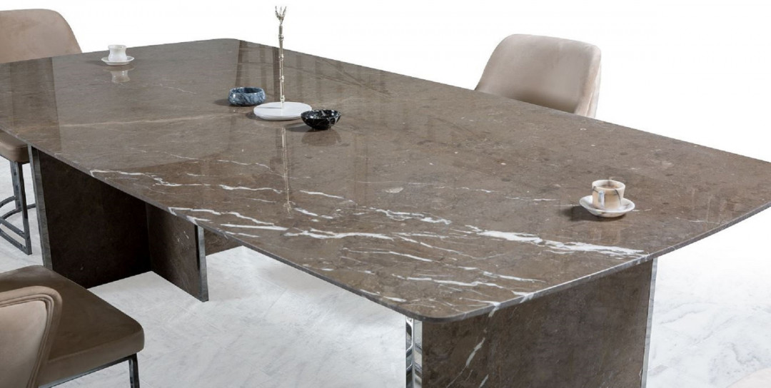 Casa Padrino Luxury Marble Dining Table Brown / Silver  x  x H