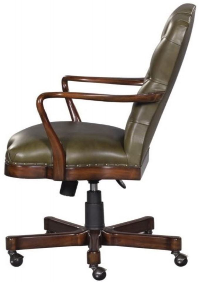 Casa Padrino Luxury Real Leather Office Chair Brown / Green  x