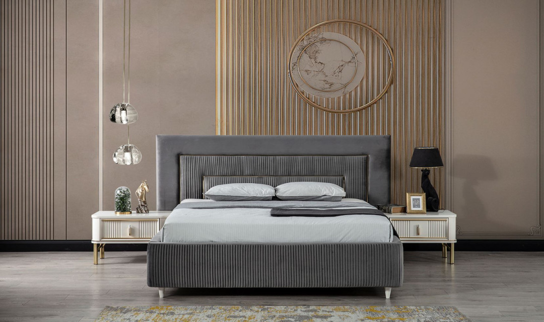 Casa Padrino luxury solid wood bedroom set gray / white / gold -