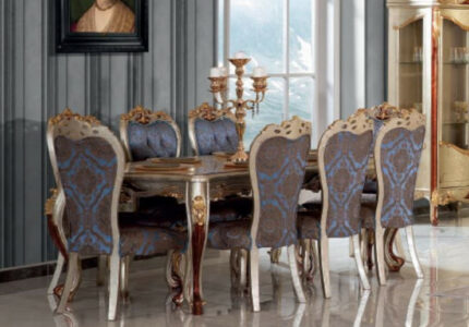 Casa Padrino Luxus Barock Esszimmer Set Blau / Silber -  Esstisch &   Esszimmerstühle - Prunkvolle Esszimmer Möbel im Barockstil  Casa Padrino
