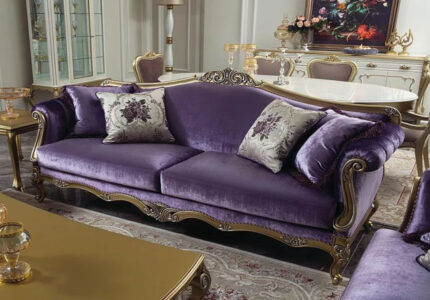 Casa Padrino Luxus Barock Wohnzimmer Sofa Lila / Gold / Silber  x  x  H