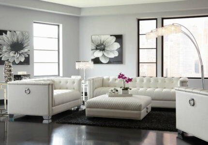 Chaviano Modern White Leather Living Room Set