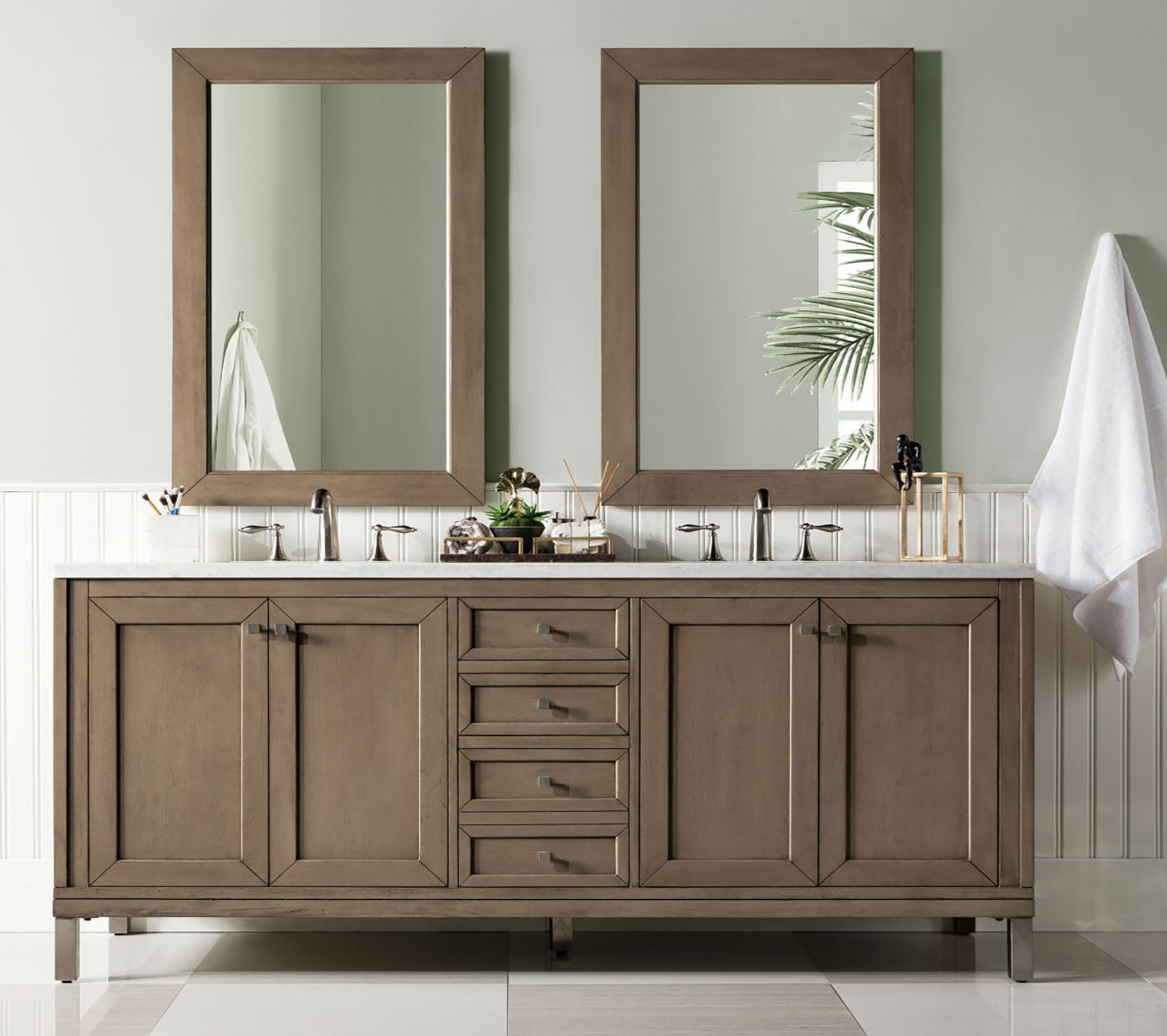 " Chicago Double Bathroom Vanity, Whitewashed Walnut – Vanities