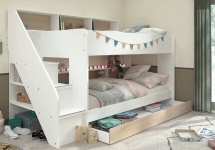 Children's Bunk Bed  x  cm White / Grey with Bed Box Stairs