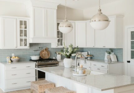 Coastal kitchen with blue backsplash  Home kitchens, Home decor