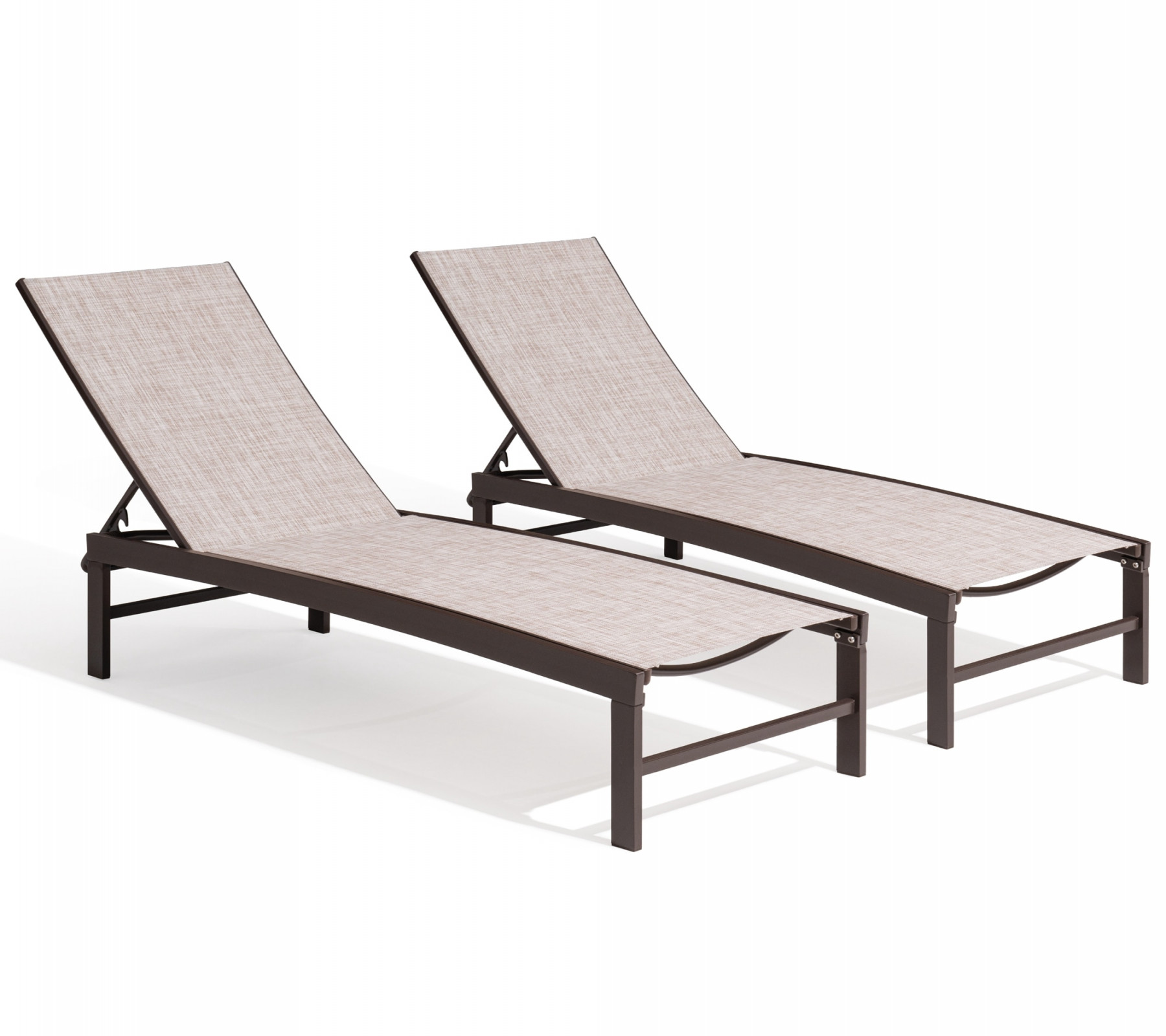 Crestlive Products Patio chaise lounge Set of  Aluminum Frame In Brown  Finish Metal Frame Stationary Chaise Lounge Chair(s) with Off-white  Textilene