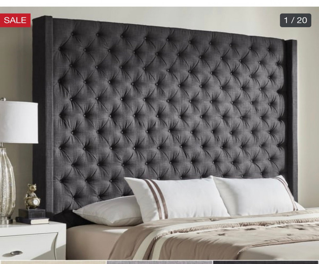 Custom Bed Extra Tall King Bed Frame Gray Velvet Tufted - Etsy