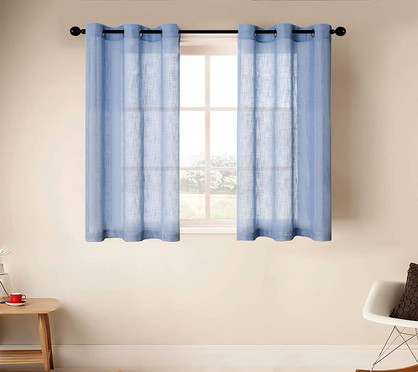 CUTEWIND Sheer Short Curtains " Length Living Room Linen Blend