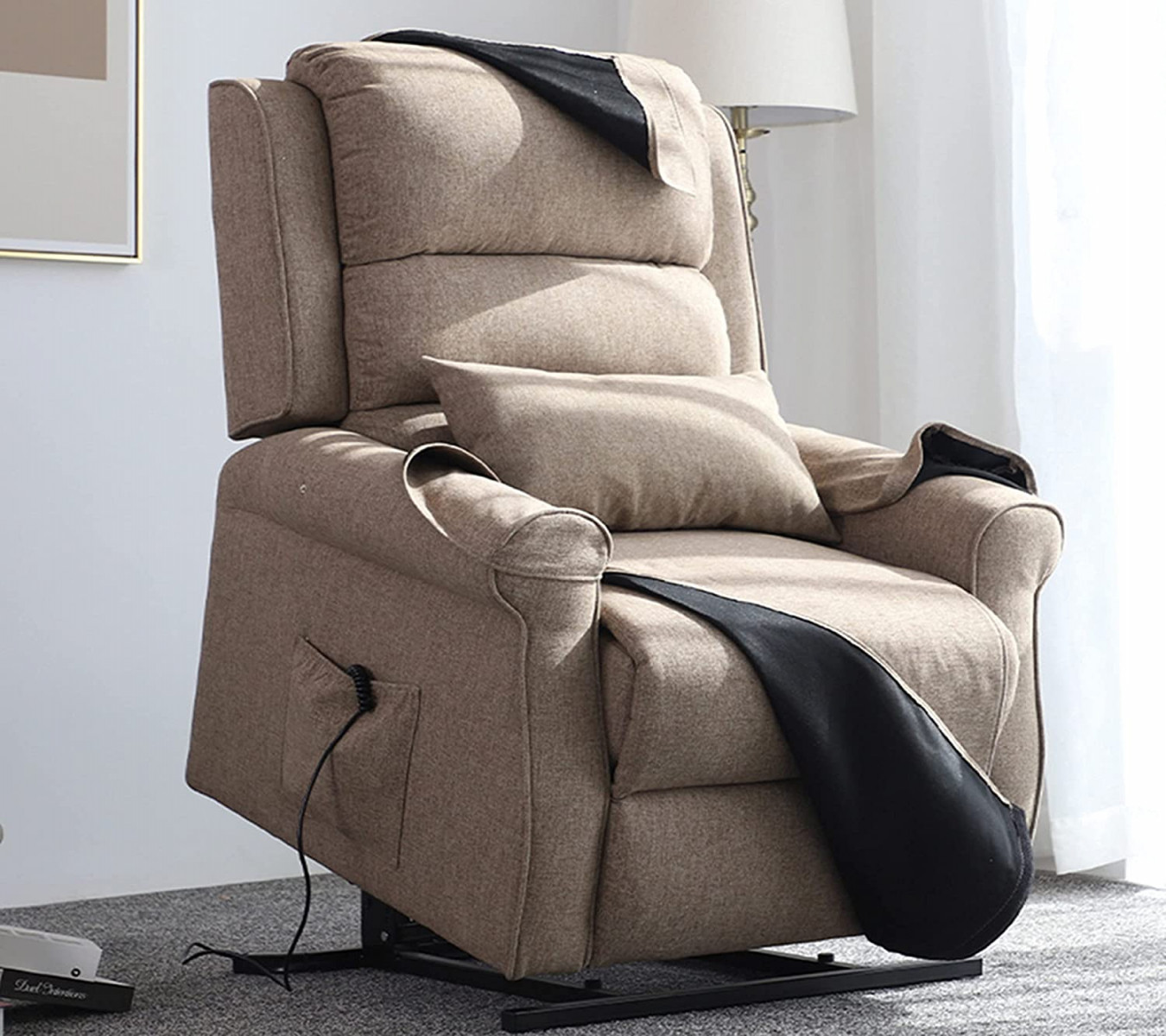 DJLOOKK Electric Power Lift Recliner Chair Sofa Lift Assist Chair for  Elderly People with Lumbar Support and Side Pockets Linen Tufted Fabric