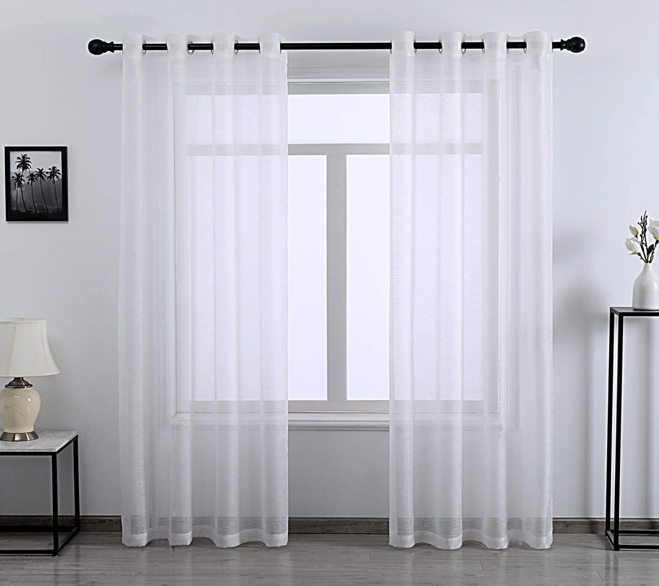 DONREN " Crushed Sheer Curtains Bedroom Luxury Soft Durable Eyelet  Floor-Length Curtains (White,  Fabrics)